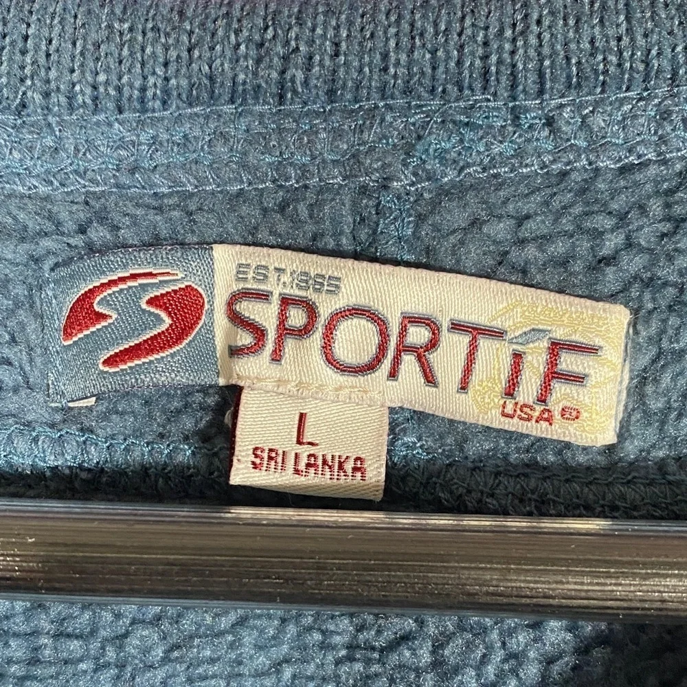 Sportif USA Large Blue V-Neck Pullover Sweater Fleece Lined Warm Winter Casual